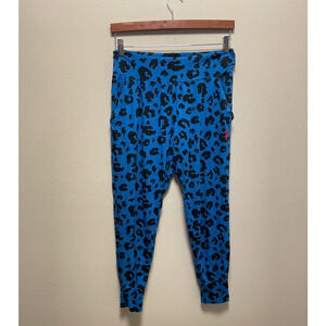 Scamp and Dude Women Joggers Medium Blue Leopard Print Slouchy Relaxed Lounge